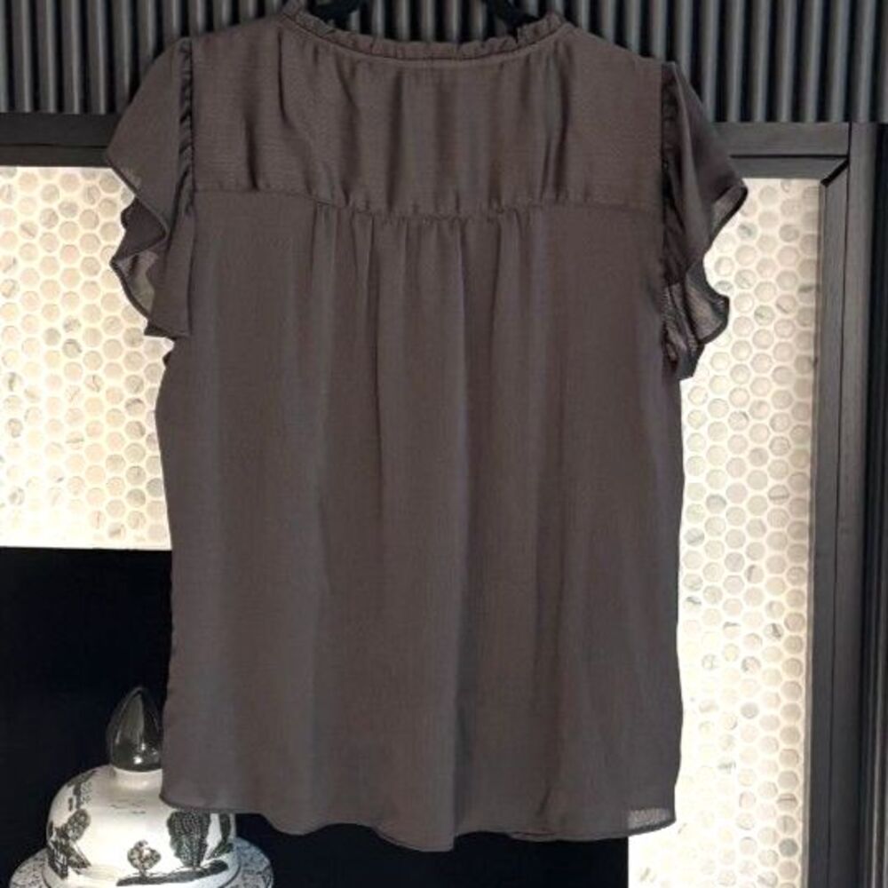 LC Lauren Conrad Ruffle Keyhole Tie Front Flutter Sleeve Blouse Top - Size L - Picture 3 of 4